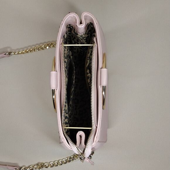 Elegant Studded Gold Light Baby Pink Chain Boho Chick Sheek Crossbody Bag Purse - Picture 5 of 16